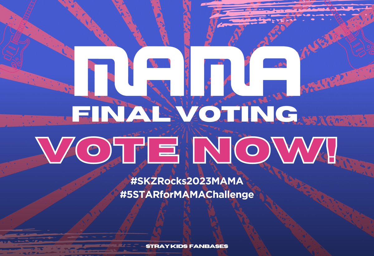StrayKidsGlobal's tweet photo. ⭐️ MAMA VOTING LAST DAY ⭐️

Only 5h30 left! Please VOTE NOW! 
We need more Stays to participate! Use multiple devices! 

🚨🚨 GAP: 271K 

✅ Make more Spotify accounts
✅ https://t.co/L5FMJkCLPz
✅ Vote on MNET+ app

Use #SKZRocks2023MAMA and #5STARforMAMAChallenge to encourage more Stays to join!