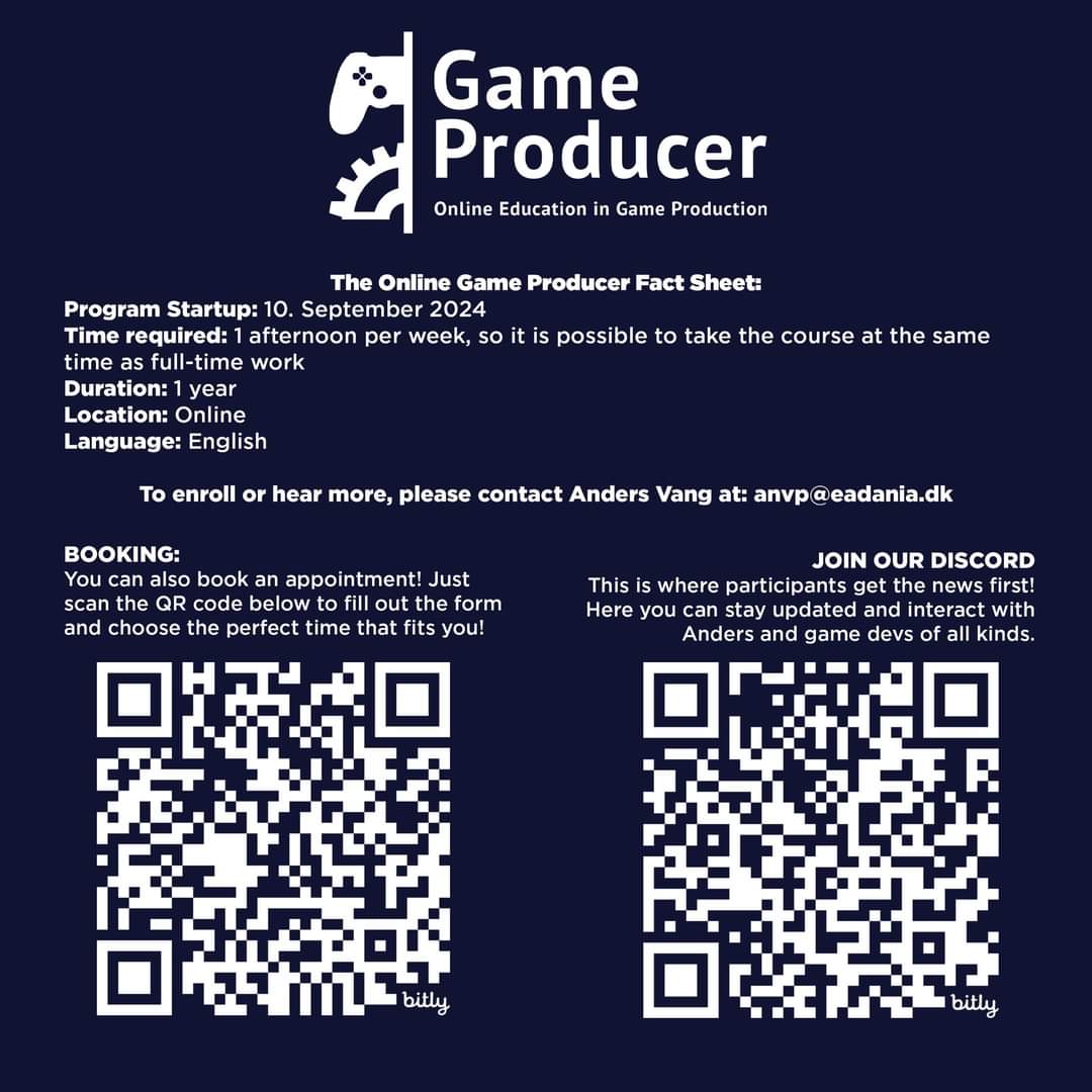 The Game Producer program is officially open for Class 2024! 🚀

Don't miss out on snatching up that Early Bird! 🐦 Early birdies get to participate in our Online Launch Event! With speciel secret guest to appear which we will announce at a later date!

gameproducer.org