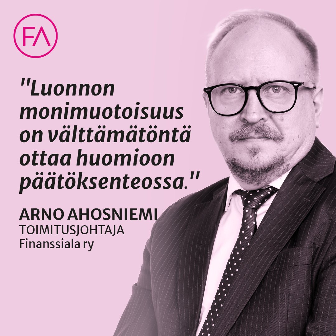 finanssiala's tweet photo. Kun muiden toimialojen yritykset tunnistavat haitalliset vaikutuksensa luontoon, voivat finanssialan yritykset esimerkiksi luopua sijoituksista, joihin liittyy isoja luontoriskejä ja suunnata rahavirtoja luontoa vahvistavaan liiketoimintaan, toteaa @arnoahosniemi https://t.co/ONTMzyORLD