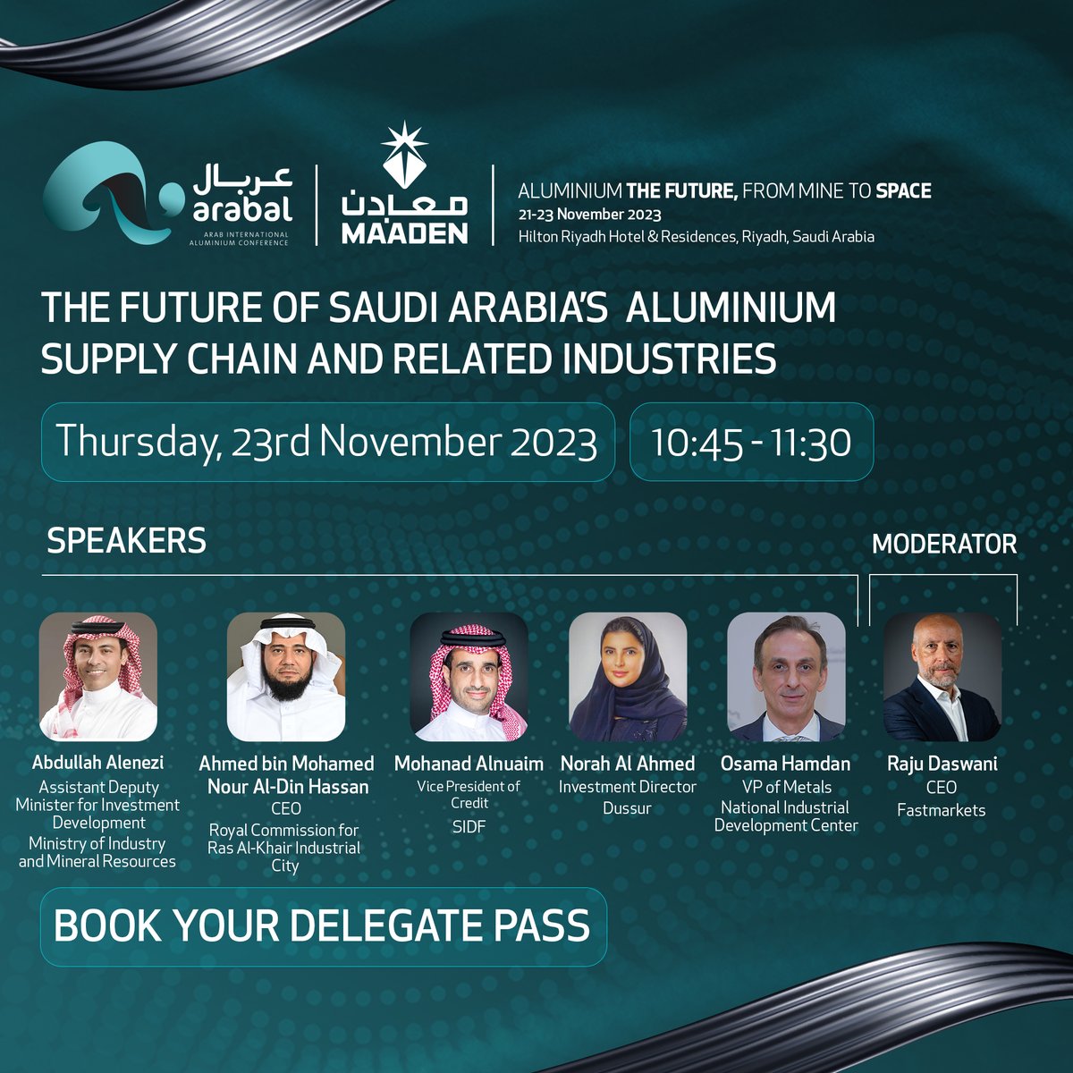 Arabal_'s tweet photo. Join us at #ARABAL2023 to seize the opportunity to hear from industry thought leaders exploring The future of Saudi Arabia’s aluminium supply chain and related industries.
For more info visit: https://t.co/XI35NReijt

#SaudiArabia #AluminiumIndustry https://t.co/vNBGu4DqGd