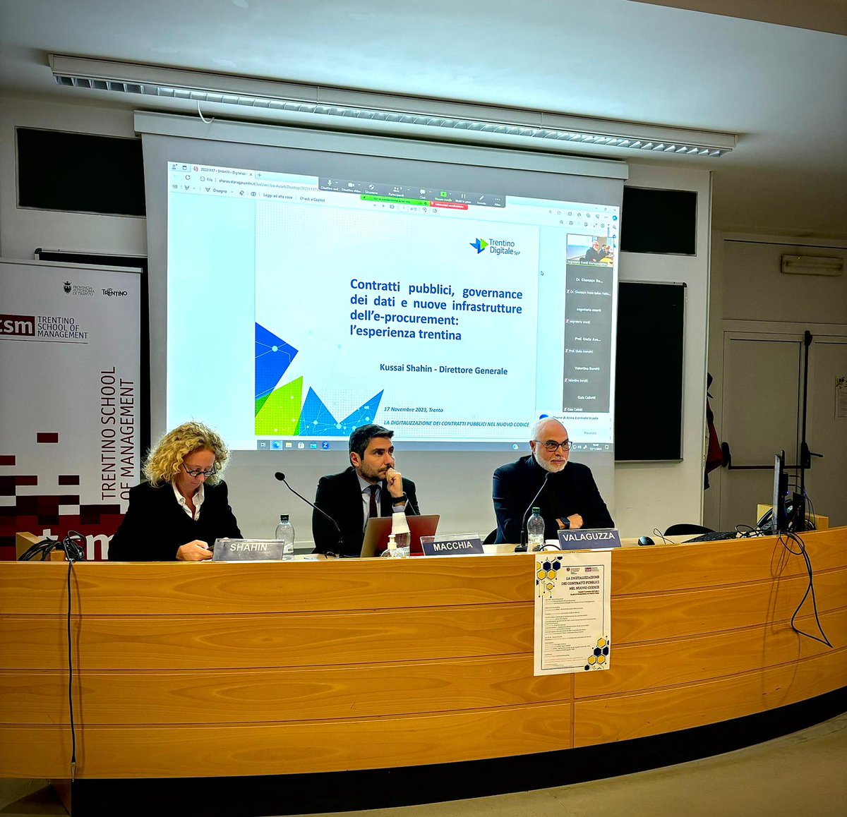 Il dg #TrentinoDigitale Kussai Shahin al convegno di <a href="/UniTrento/">Università di Trento</a> su #contratti pubblici e #digitalizzazione: "la nuova infrastrutture di #eprocurement in realizzazione permette la digitalizzazione dell'intero ciclo acquisti pubblici".  
tinyurl.com/52hzcjy8
