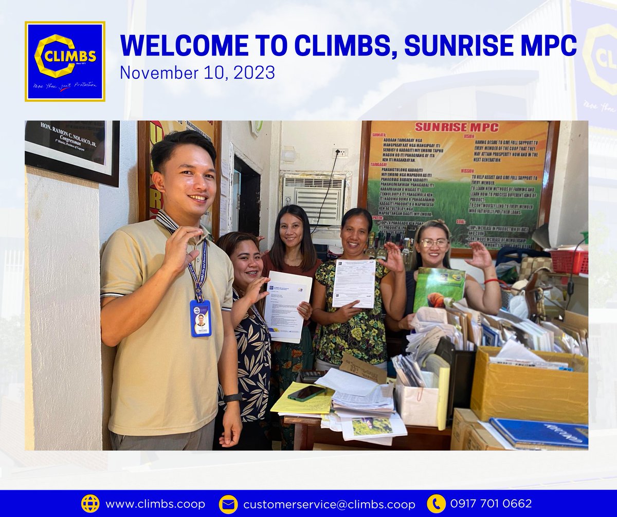 CLIMBS officially welcomes Sunrise MPC with open arms as it is one of the new coops who recently availed a Coop Loan Protection Plan (CLPP) last November 10, 2023.