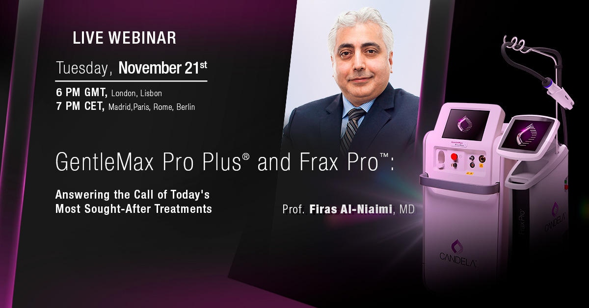 CandelaMedical1's tweet photo. Join us TOMORROW for an exclusive webinar at 6:00pm-UK with Prof. Firas Al-Niaimi, MD.
Delve into the world of GentleMax Pro Plus and Frax Pro and learn how they can elevate your practice.

Don't miss out—register today!
https://t.co/z8cAsEPWBl

#gentlemaxproplus #fraxpro https://t.co/64GUGWB0bH