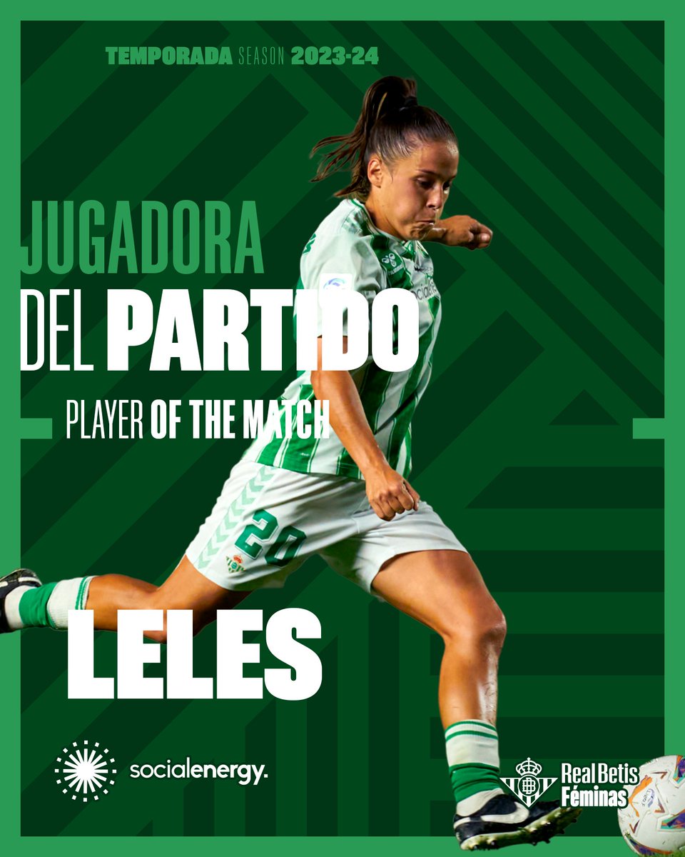 ¡Leles es la 𝐌𝐕𝐏 𝐒𝐨𝐜𝐢𝐚𝐥 𝐄𝐧𝐞𝐫𝐠𝐲 del #RealBetisLevanteLP! ⚽️🔝

¡Menudo partidazo, @Leeles10! 🆙💚

#BetisFéminas #LigaF