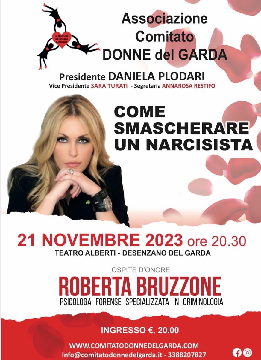 RobertaBruzzone's tweet photo. Domani sera a Desenzano #Narcisismo #manipolazioneAffettiva #indicatori e molto altro… ora basta con le chiacchiere…bisogna offrire strumenti pratici senza falso buonismo.. https://t.co/WisZ6mFQk2