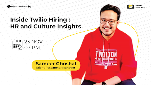 weareuplers's tweet photo. Join Sameer Ghoshal, @twilio Talent Researcher Manager, on Nov 23rd at 7pm for a deep dive into HR and Culture Insights.
Register now!π
More information: https://t.co/MmqAg6SBPCπ
#RemoteRevolution #HRInsights #Culture #Session #Uplers #GlobalCompanies #TalentAcquisition https://t.co/CWtmTcb01i