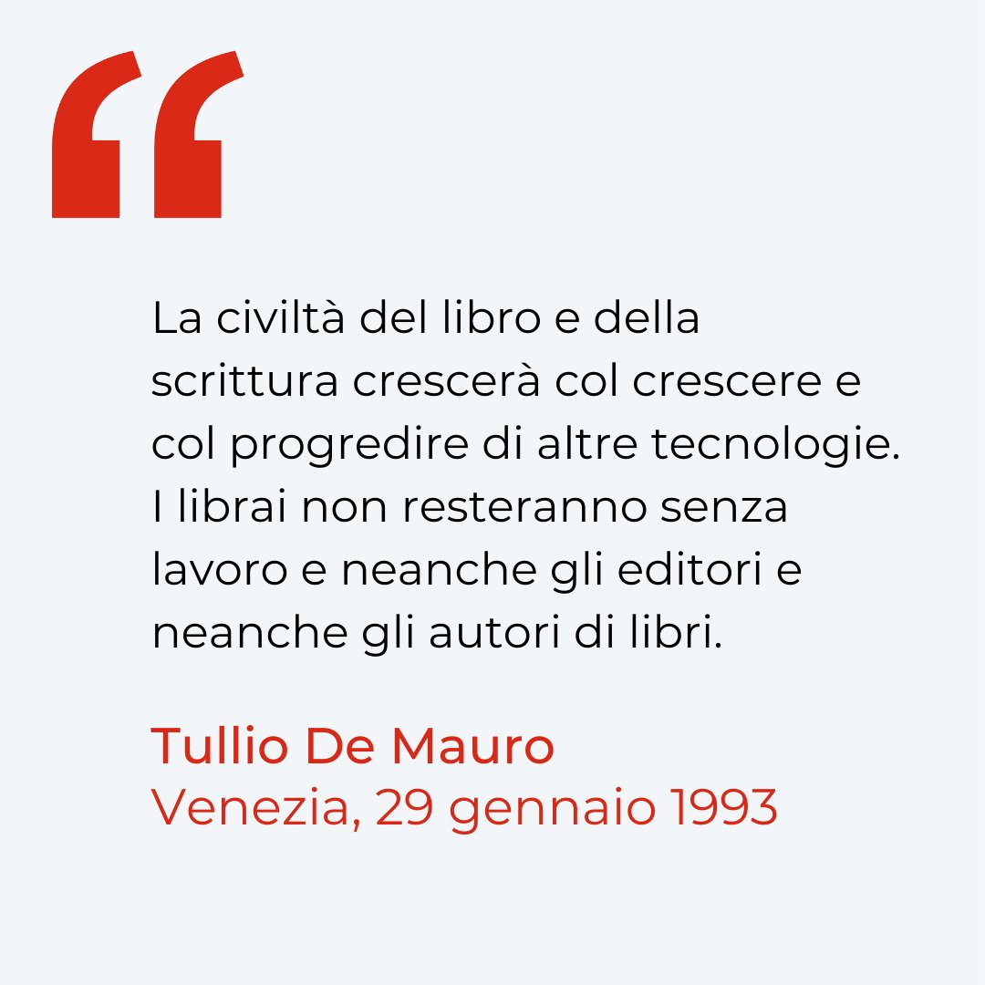 #ScuolaLibraiUEM
#UEMGuestStars

Si è chiusa la 12esima edizione di <a href="/BOOKCITYMILANO/">BookCity Milano</a>  e in attesa della 13esima, riprendiamo una bellissima frase di Tullio De Mauro,  che la dice lunga sulla lunghissima vita cui sono destinati librai, editori e libri!