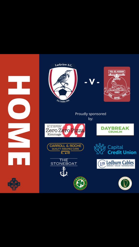 Larkview Boys (@larkviewboys) on Twitter photo 🚨🚨🚨Game day🚨🚨🚨
🏆 Saturday Major 1B
🆚 <a href="/TEKUtdFC/">TEK Utd FC</a>
📍 Whelan Park
⏰ 8pm
All support appreciated 💪🏻💪🏻
<a href="/LSLLeague/">Leinster Senior League</a> <a href="/AlQuinn2015/">LSL Live Update’s</a>
Thanks again to all our sponsors 🚨🚨🚨Game day🚨🚨🚨
🏆 Saturday Major 1B
🆚 <a href="/TEKUtdFC/">TEK Utd FC</a>
📍 Whelan Park
⏰ 8pm
All support appreciated 💪🏻💪🏻
<a href="/LSLLeague/">Leinster Senior League</a> <a href="/AlQuinn2015/">LSL Live Update’s</a>
Thanks again to all our sponsors