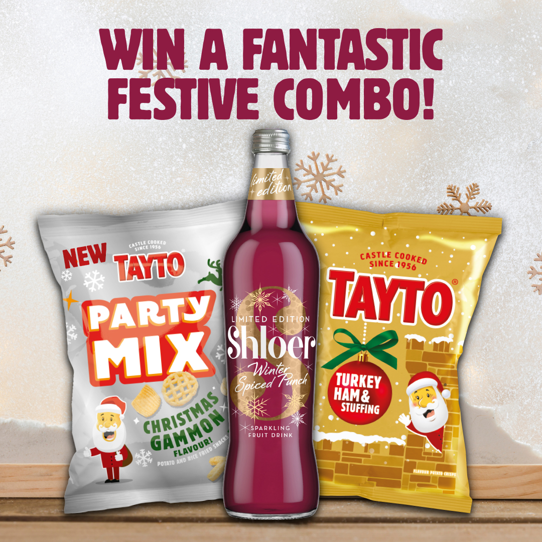 MrTaytoNI's tweet photo. For the chance to win a case of Limited Edition Shloer Winter Spiced Punch, Tayto Turkey, Ham &amp; Stuffing crisps and the new Tayto Party Mix snacks;

- LIKE THIS POST
- TELL US WHO YOU’D SHARE THIS WITH
- FOLLOW US

T&amp;Cs apply: Open to UK 16+. Entry closes 23:59 26.11.23. https://t.co/6B6C3dYnKv
