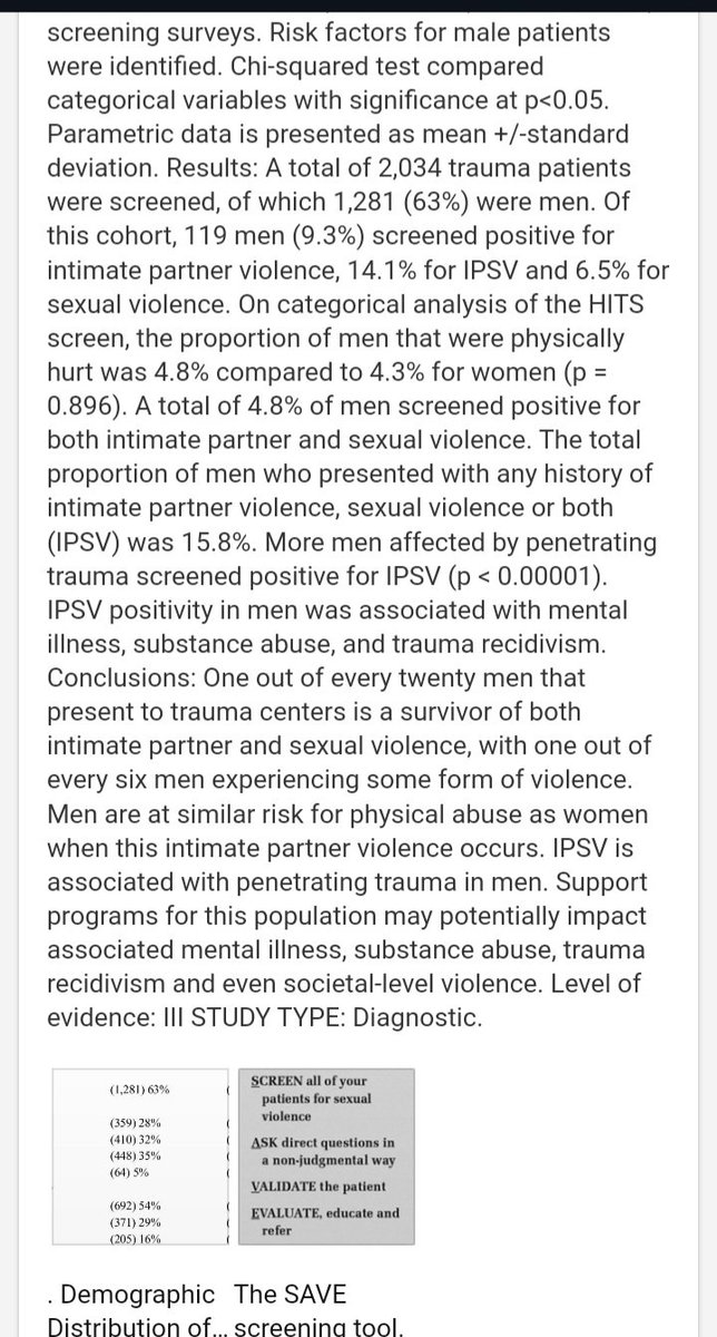 DV Myth: men aren't harmed when their female partner's abuse. Truth: The rate of abused men in trauma centers is similar to the rate of abused women in trauma centers. researchgate.net/publication/32…