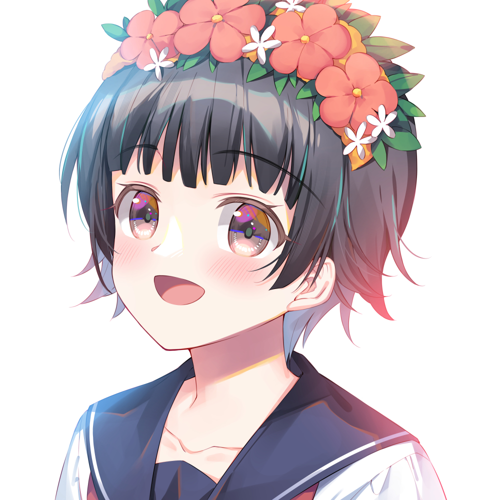 uiharu kazari 1girl solo sakugawa school uniform school uniform short hair head wreath black hair  illustration images