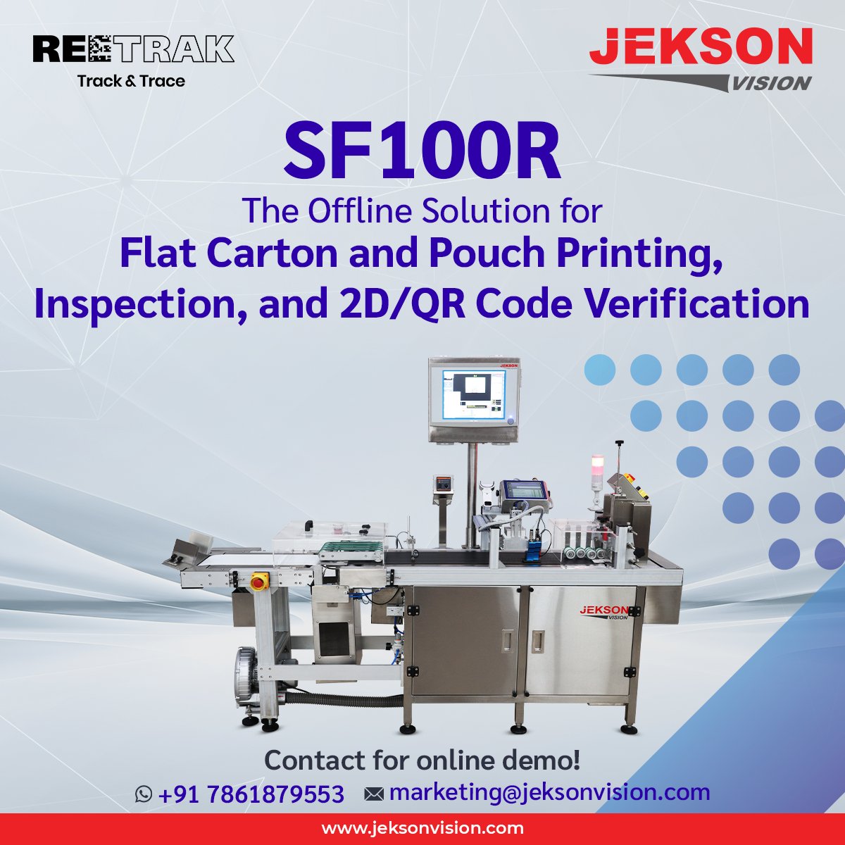 JeksonVision's tweet image. Introducing S100R, your ultimate solution for flat carton and pouch #Printing, #Inspection, & 2D/QR #CodeVerification.
For a quick demo contact us at +91 7861879553 | marketing@jeksonvision.com
To know more, visit our website: jeksonvision.com
#Packaging #JeksonVision