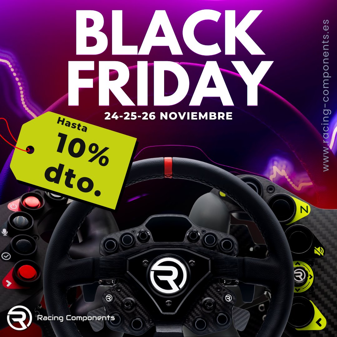 RComponents_es's tweet photo. 📢A partir de este viernes, llega Black Friday a #RacingComponents 🔥🔥

Descuentos de hasta el 10% en nuestra gama de volantes 💣💣

#racingcomponents #blackfriday #rcwsportv2 #rcwgt #simracing #simracinghardware https://t.co/361E6mfkzg
