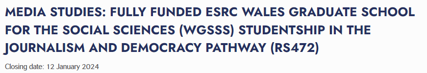 rich_thomas99's tweet photo. An exciting opportunity to apply to do a PhD - fully funded by the @WGSSSDTP - within @SUMediaComm please contact me on richard.h.thomas@swansea.ac.uk if you are interested - all details here - https://t.co/3Ij0Ex9hy9 https://t.co/og4LlgM3Li