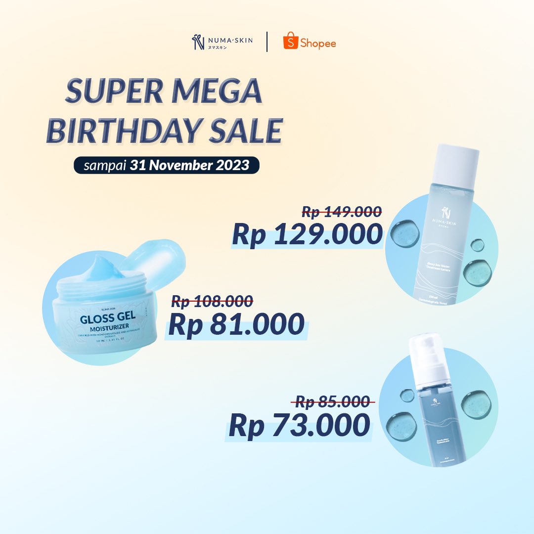 thenumaskin's tweet photo. ✨ Super Mega Birthday Sale ✨

Antusias Numate gamain main ternyata 

Karena bulan spesial perayaan The Numa Skin Minski perpanjang nih sale buat numate 🥳. Ada potongan harga hingga 30% 

#KeepHydrateTwogether #SpecialBirthdaySale 
#Numaskin 
#Numaskincare https://t.co/ZTJdMxQlli