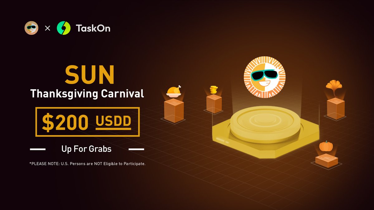 ☎️Call for #SUN mates! Join the SUN #Thanksgiving Carnival and win a prize! 😎Complete tasks, share the 200 $USDD rewards pool at rewards.taskon.xyz/campaign/detai… Let's have fun in this #Thanksgiving2023 🎆🎆 #TRONThanksCarnival #Taskgiving #Airdrop #Giveaway @taskonxyz