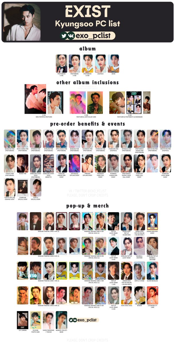 EXO D.O. (Kyungsoo) #EXIST photocard list updated. full size