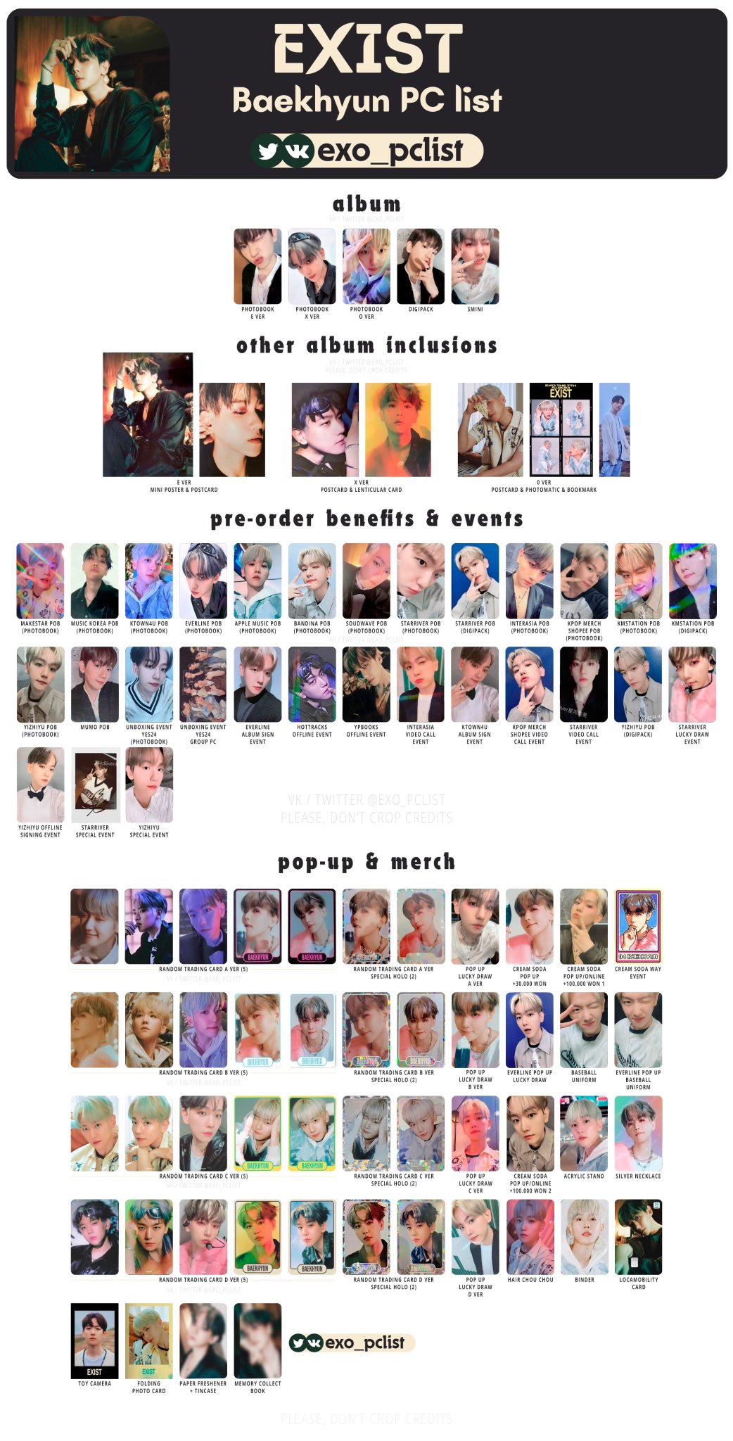 EXO's photocard lists | ot9 on X: 