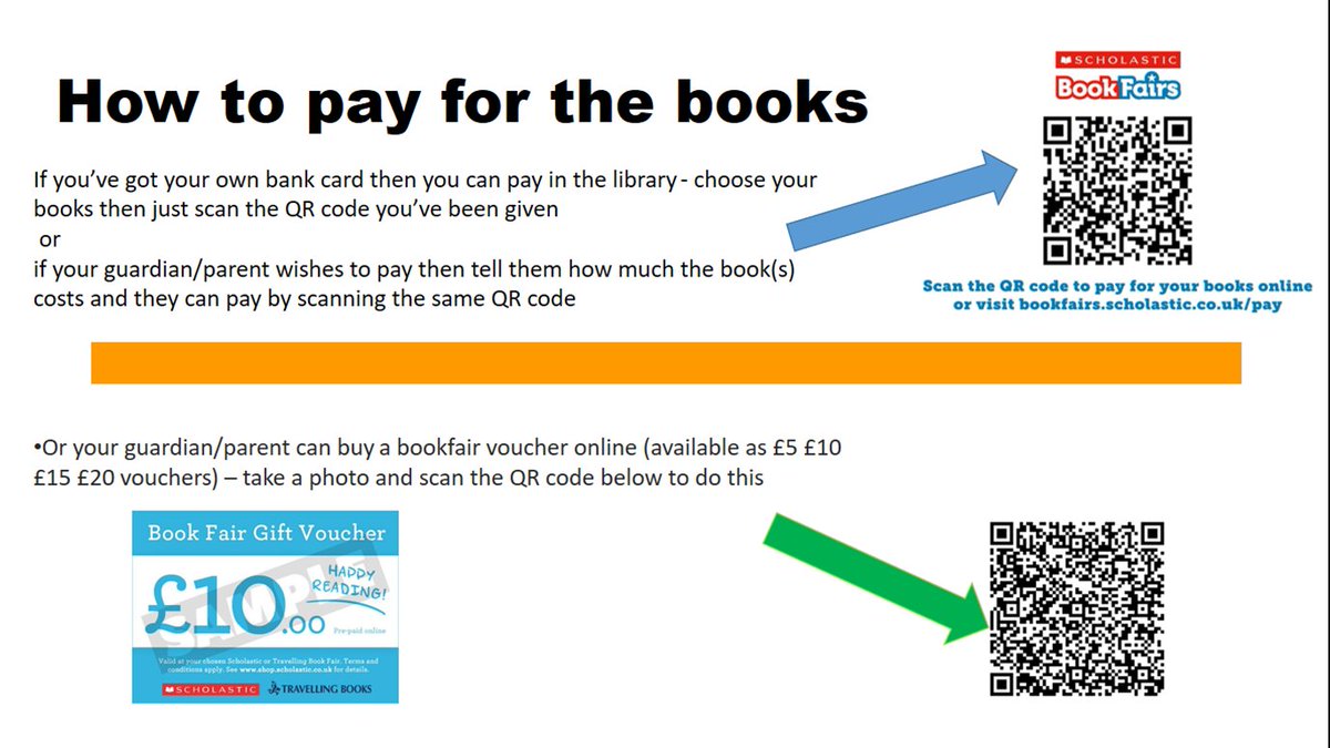 The Scholastic Book Fair is with us all week! Come and have a look at some of the amazing books on offer in the library <a href="/tracitdavtwit/">Librarian at @Boclair Academy</a>. More info on how to pay for books in the pictures below! 📚📖
