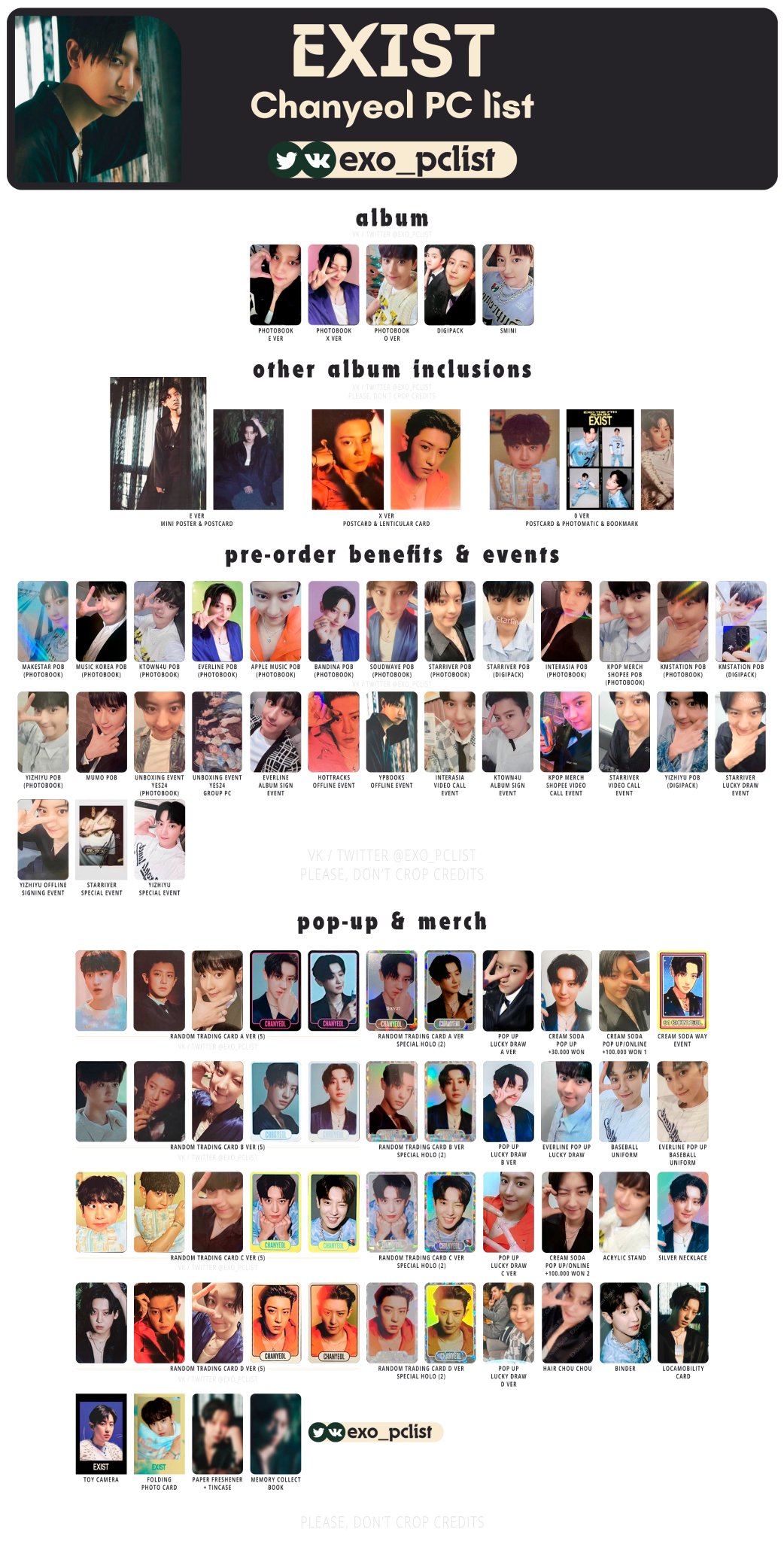 EXO's photocard lists | ot9 on X: 