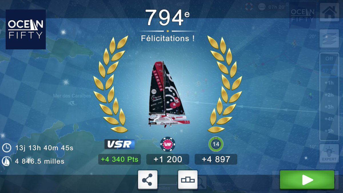 Résultat en <a href="/oceanfifty/">Ocean Fifty</a> sur la @TransatJV sur <a href="/VirtualRegatta/">Virtual Regatta</a> 💨⛵️

Très content du top 1000, en PDD+, pour soutenir <a href="/LeRireMedecin/">Le rire médecin</a> avec <a href="/GroupeLamotte/">Groupe Lamotte</a> 🤩👍

#TransatJacquesVabre #RouteDuCafe #VirtualRegatta #VirtualRegattaOffShore #VROffShore