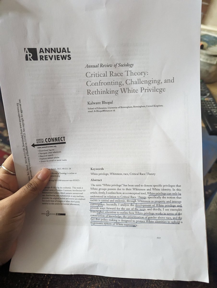 Last week, @ReeCollective Sheffield met to discuss race in academia & beyond with @KalwantBhopal's recent article on Whiteness. Excellent discussions amongst a lot of frustration, but we all agreed this article should be a key reading for all IR theory modules. #academia