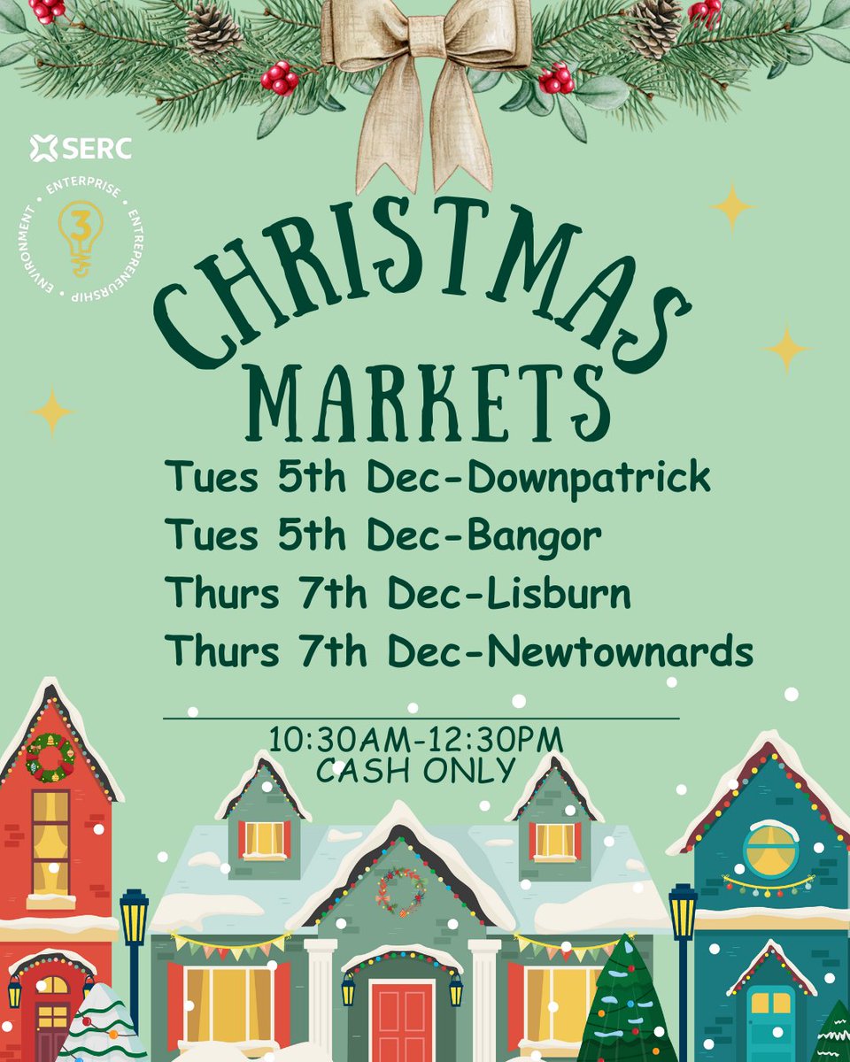 🎄The holidays are just around the corner, and we are getting ready to host our annual Christmas market across our Downpatrick, Bangor, Lisburn and Newtownards campuses🎄

🎁Drop in and have a browse! 
#ChristmasMarkets #StudentCompanies #BetterOffAtSERC #HolidaySeason