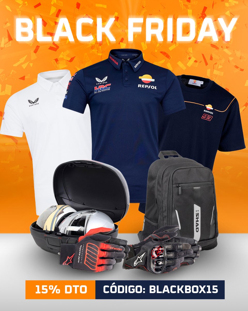 box_repsol's tweet image. ¡El #BlackFriday llega a #BoxRepsol!🛍️

Disfruta del 15% de descuento con el código 𝗕𝗟𝗔𝗖𝗞𝗕𝗢𝗫𝟭𝟱 🫰 y vístete de los colores del #EquipoRepsolHonda 🏍️ Encuentra también los mejores productos para llevar tu pasión por la moto al máximo nivel aquí👉 repsol.info/3G8fBrR