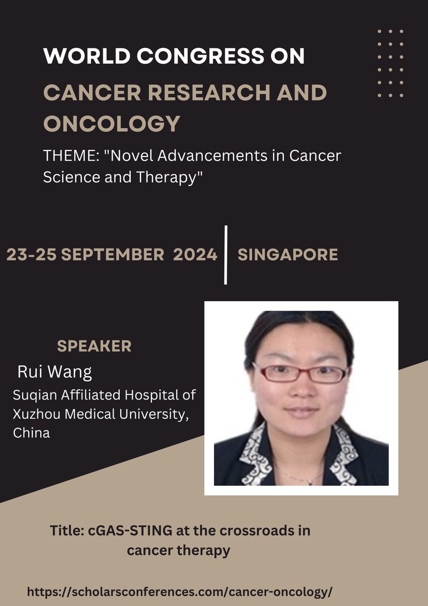 CancerMeet2024's tweet photo. I welcome Rui Wang, Suqian Affiliated Hospital of Xuzhou Medical University, China, the Cancer Science 2024 as #speaker. 
For more details visit:https://t.co/VO4nNp9mzw
 #cancerresearchmeetings #oncologyconference @ScholarsConfer1 https://t.co/F4ykmeMeev