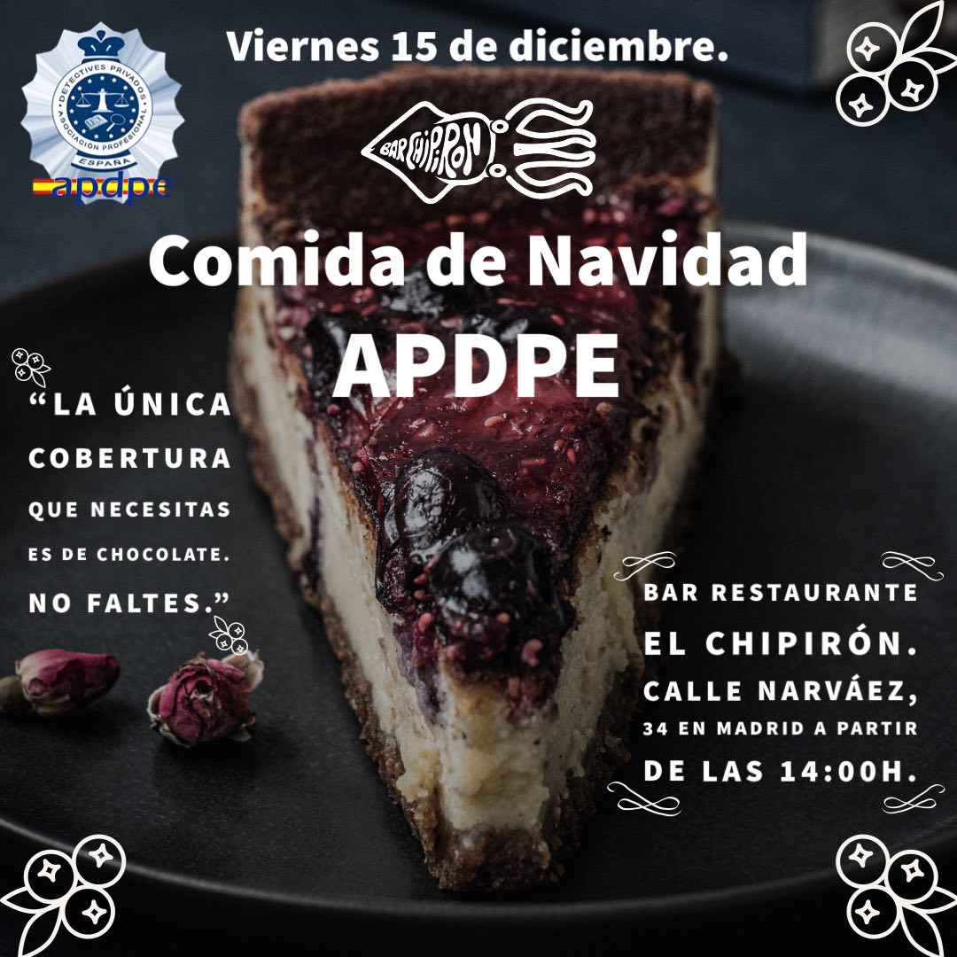 Como todos los años cuando llegan estas fechas, Lotería, Turrón y la Comida de Navidad APDPE entre compañeros!
Os esperamos! 🕵‍♀️🕵🥂