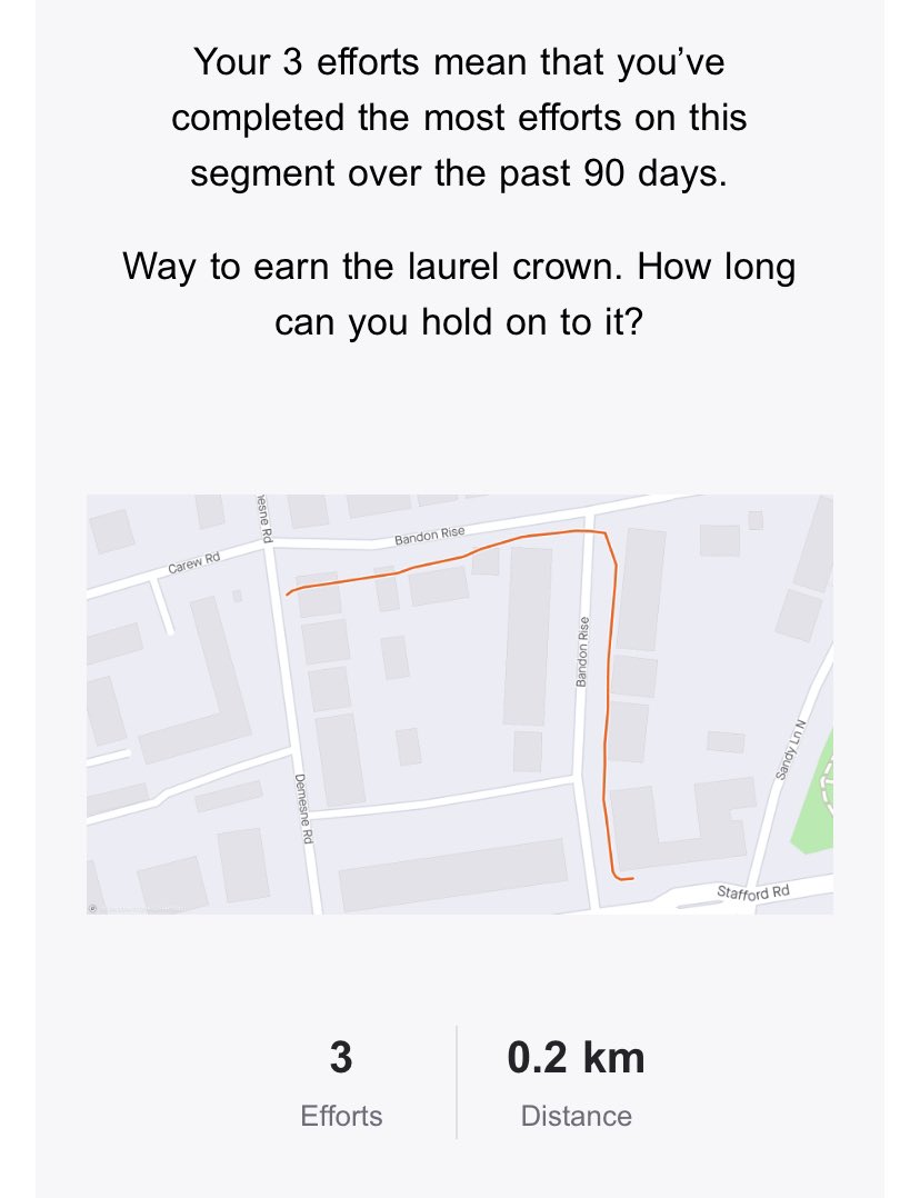 It is so utterly depressing to receive these email from Strava. Initially buttering me up by telling me I’m a local legend then punching me in the nuts by showing me it’s because I ran 0.2 km, 3 times over a 3 months period. WHAT. A. LEGEND. They’ll sing songs about me.