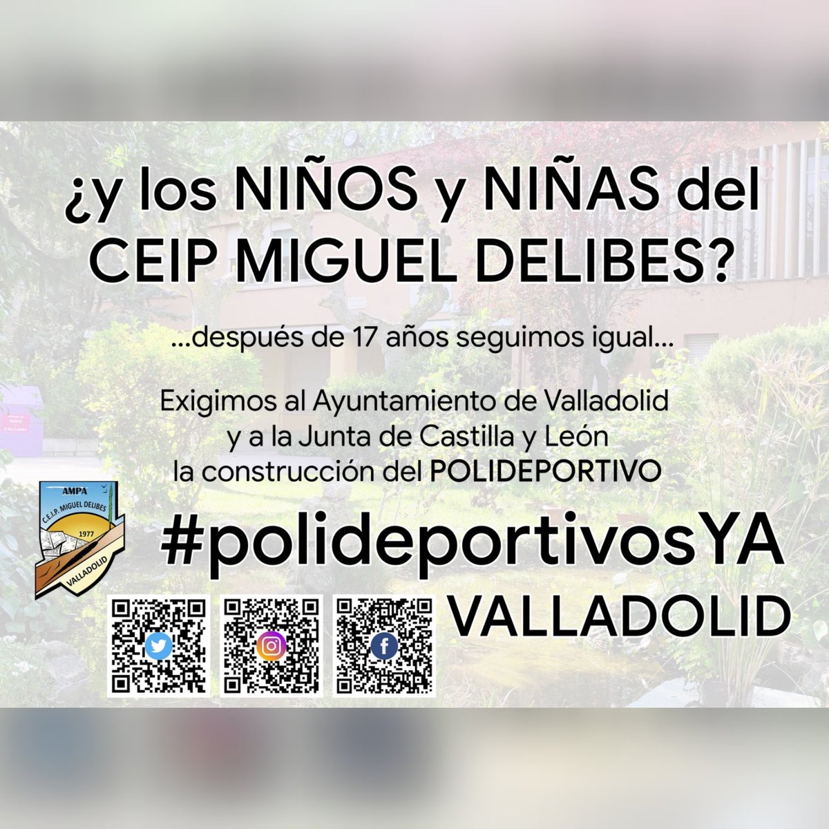 Hoy, 20 de noviembre con motivo del #DíaMundialDeLaInfancia reclamamos: Polideportivos Ya! para nuestros hij@s, nuestros colegios y nuestros barrios
#polideportivosYA