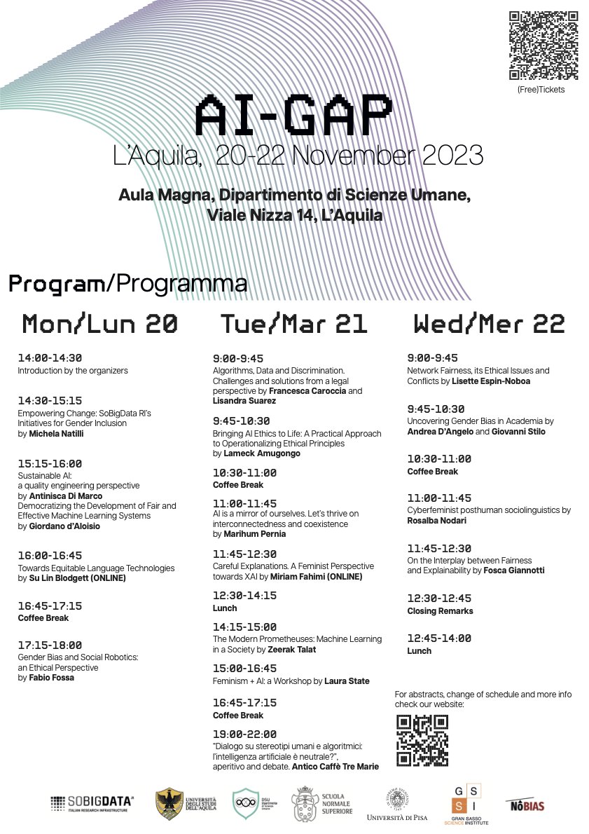 Marta Marchiori Manerba (@marta_marchiori) on Twitter photo 📢 AI-GAP workshop starts todayyy!
🔗 Follow us on youtube.com/@univaqlive :)
Organized with @donatellado <a href="/BeatriceSavoldi/">BeatriceSavoldi</a> <a href="/costanzalfieri/">Costanza Alfieri</a> <a href="/ECappu/">Eleonora Cappuccio</a> Clara Punzi & Laura State 📢 AI-GAP workshop starts todayyy!
🔗 Follow us on youtube.com/@univaqlive :)
Organized with @donatellado <a href="/BeatriceSavoldi/">BeatriceSavoldi</a> <a href="/costanzalfieri/">Costanza Alfieri</a> <a href="/ECappu/">Eleonora Cappuccio</a> Clara Punzi & Laura State
