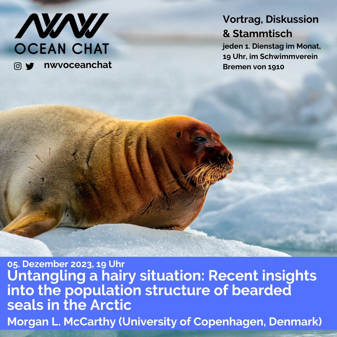Am 5.12 gibt es den ersten Englisch-sprachigen Ocean Chat. Morgan McCarthy (<a href="/marinemolecol/">Morgan McCarthy</a>) von der Kopenhagener Universität (<a href="/Globe_UCPH/">Globe Institute</a> <a href="/UCPH_Research/">University of Copenhagen Research</a>) wird über Populationsstrukturen arktischer Bartrobben sprechen. Kommt vorbei! :))