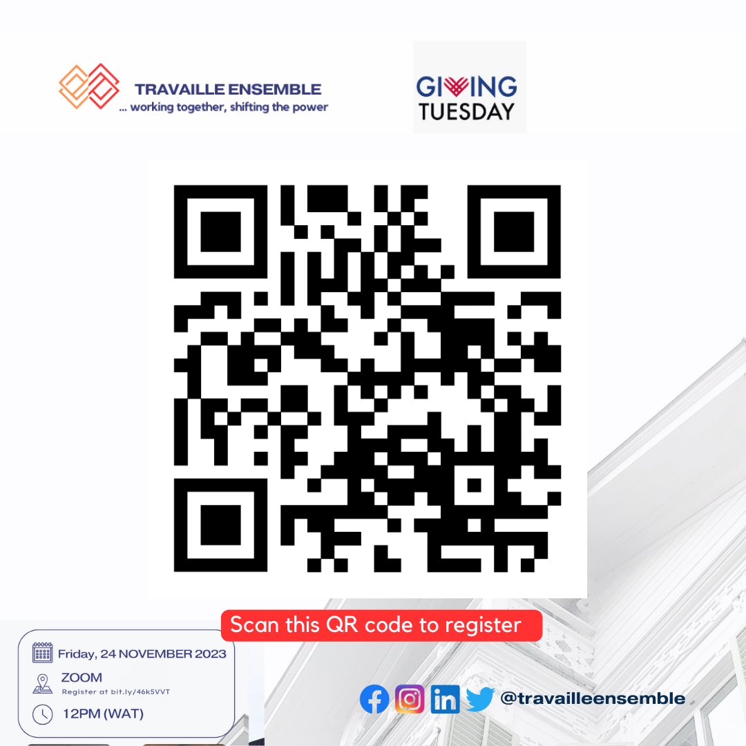 Signing up for our #givingtuesday webinar just got a whole lot easier! 😊

Scan the QR code to register for free or click on the link below 👇
bit.ly/46k5VVT

@GivingTuesday
@eowy68 
@GivingtuesdayN
@GivingTuesdayKe
@GivingTuesdayUK