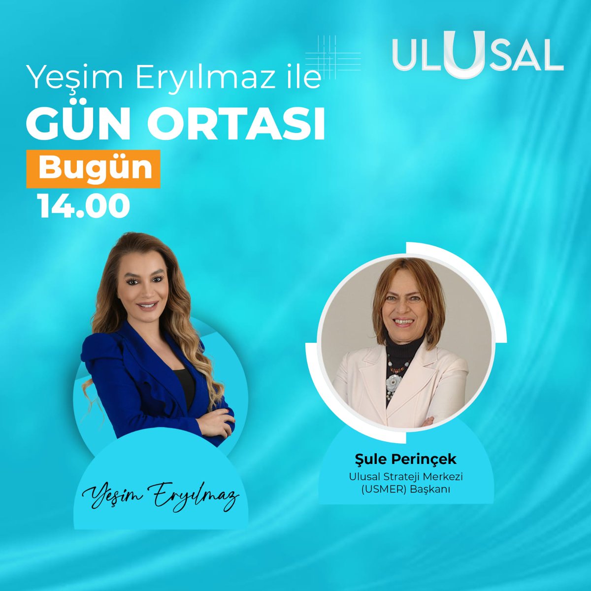 USMER Başkanımız Şule Perinçek, bugün saat 14.00'da Ulusal Kanal'da Yeşim Eryılmaz'ın sunduğu Gün Ortası programına konuk olacak. 

Canlı izlemek için: youtube.com/watch?v=ErtYFb…

<a href="/suleperincek/">Şule Perinçek</a> | <a href="/ulusalkanal/">Ulusal Kanal</a>