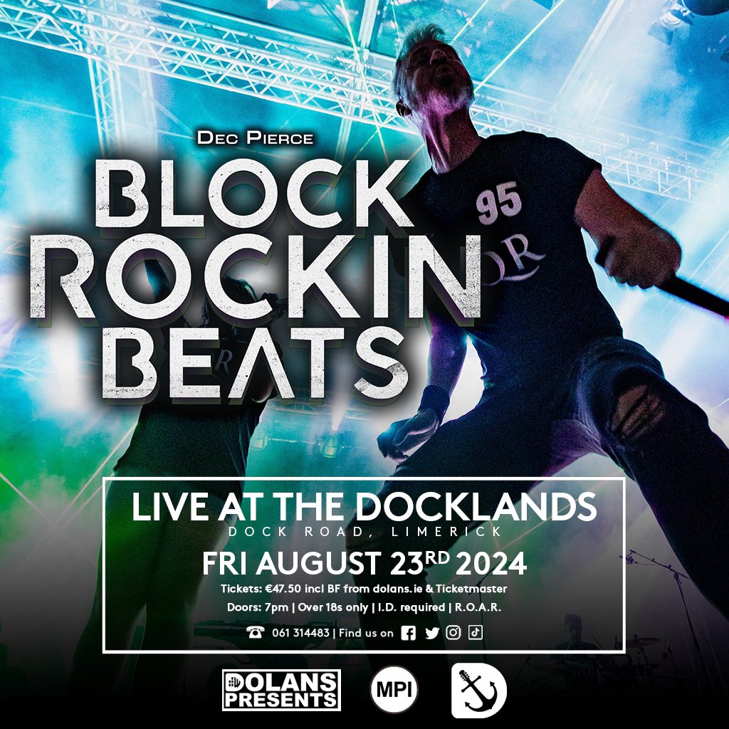 DecPierce's tweet photo. Limerick !!!! This has been the dream gig since the very start. See u next summer for one of the biggest headline shows we’ve ever put on. From the Warehouse, to the market, to the castle , to the Docklands! Tickets Friday 9am, presale this Wednesday! 🔥🏴‍☠️ #blockrockinbeats https://t.co/ooen2Os5Ho