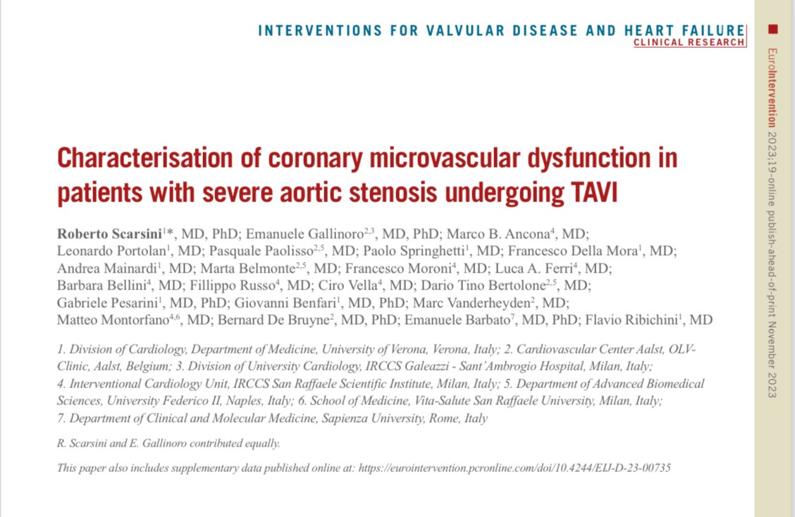 Another great result from the team!
Simultaneous publication with PCR London Valves on EuroIntervention!
Thank you all!
#TAVI #aorticstenosis
#coronarymicrovasculardysfunction #CMD 
#PCRLV 
#EuroIntervention