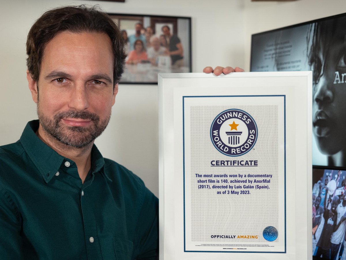 LuisGalan's tweet photo. ¡¡Me han dado el Guinness!! 140 premios han hecho de AnorMal, "oficialmente", el corto documental más premiado de la historia. GRACIAS
#cine #premios @GWR @Academiadecine #documental #noticia #Senegal #Colombia #España https://t.co/W18t04lwhc