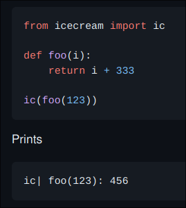 If you are using #python you will benefit from "icecream" instead of using `print()` all over the place for debugging and displaying information. As a 👍 if you want to debug, encapsulate it in a `logger` function.

github.com/gruns/icecream