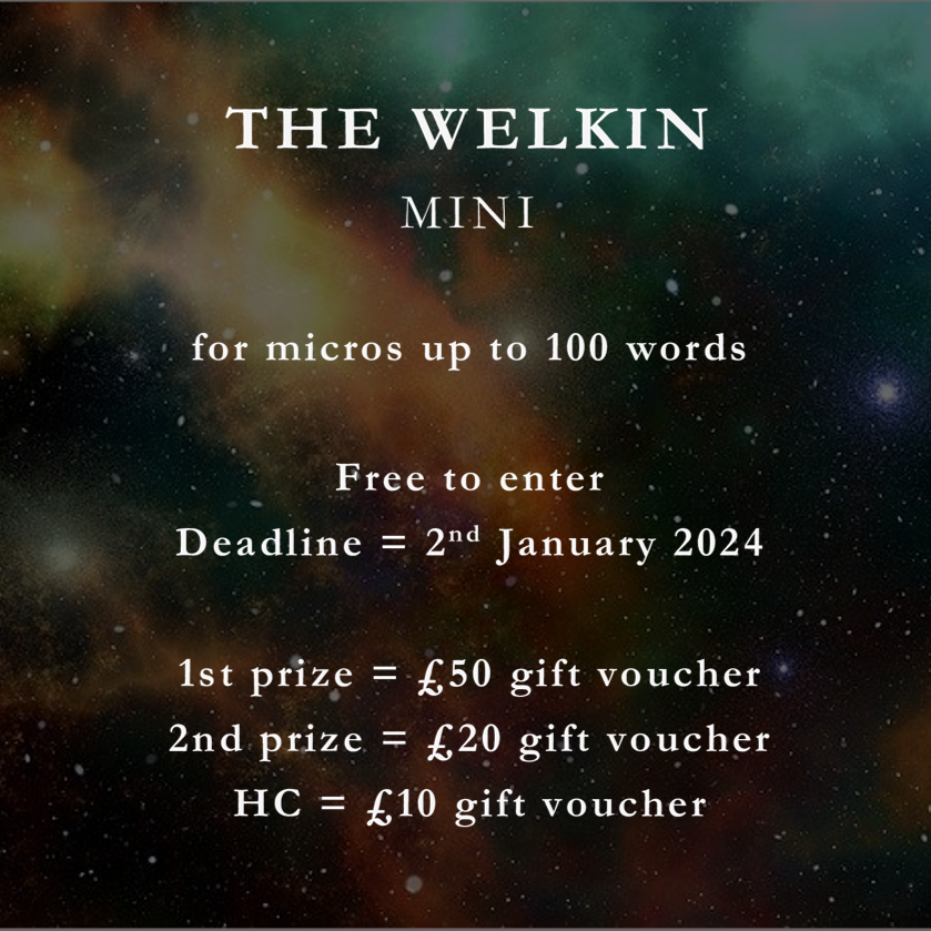 To fill the gap of not having a BIG Welkin Prize this year, I've decided to run a MINI Welkin Prize for MINI stories FREE TO ENTER 100 words, any theme Deadline = 2nd January Prizes are vouchers for my editorial services and writing courses mattkendrick.co.uk/welkin-prize/w…