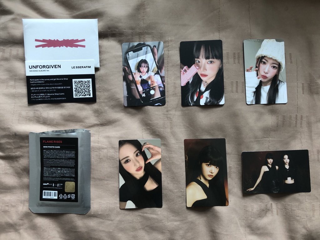kitsun_eth's tweet photo. WTT Ina Le Sserafim Unforgiven Weverse Albums Ver &amp; Flame Rises Mini PCs

Have - Unforgiven:
• Chaewon
• Eunchae
• Sakura

Want:
• Chaewon PCs

Have - Flame Rises:
• Yunjin Special PC
• Eunchae + Sakura

Want:
• Chaewon Special PC
• Other Chaewon/Yunjin PC

Based in JKT https://t.co/dXxColuObe