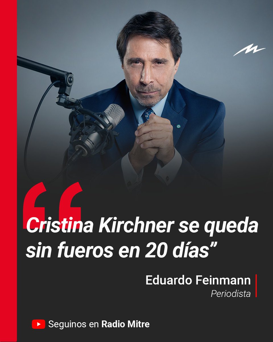 radiomitre's tweet photo. 📢 @edufeiok en Radio Mitre: "Cristina Kirchner se queda sin fueros en 20 días”. https://t.co/WzEum5KYhM