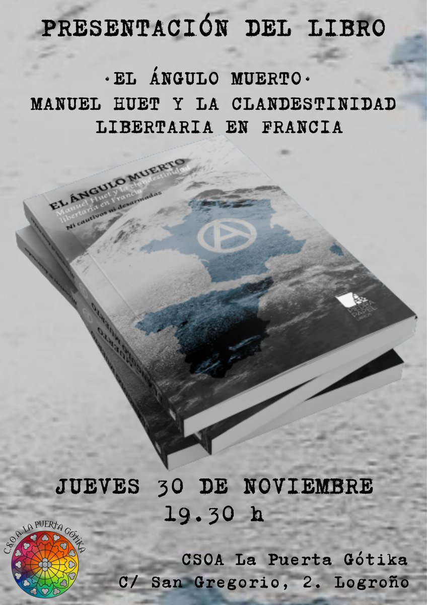 📚 El jueves 30 de noviembre, a las 19:30h., se presentará 'El ángulo muerto...', de @CautivosNi, en el CSOA La Puerta Gótika de #Logroño. ¡Os esperamos!