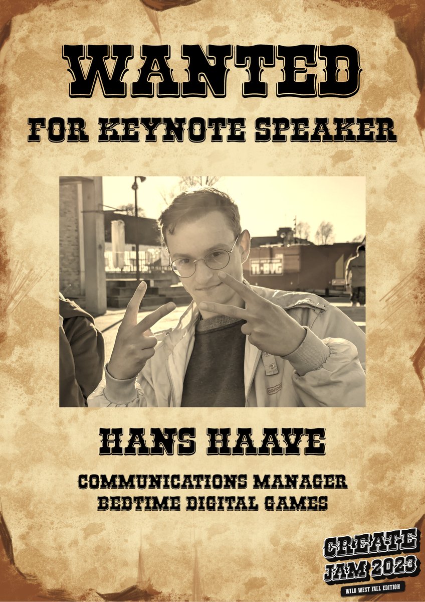 createjamdk's tweet photo. Introducing Hans Haave as the Keynote Speaker for Create Jam Fall 23! 🔑🎵
Hans is the Communications Manager of Bedtime Digital Games, and also spearheads the Save and Sound festival on Steam!
We hope you're excited for the keynote!🐎🌵☀️
#createjam #createjamwildwest #dkgame https://t.co/wnwEx392ql