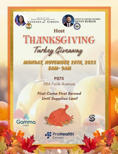 Turkey giveaway happening today at PS 75 from 8-9am. Hope to see you there. @TheraErickson @D8Connect @NYCSchools @DOEChancellor