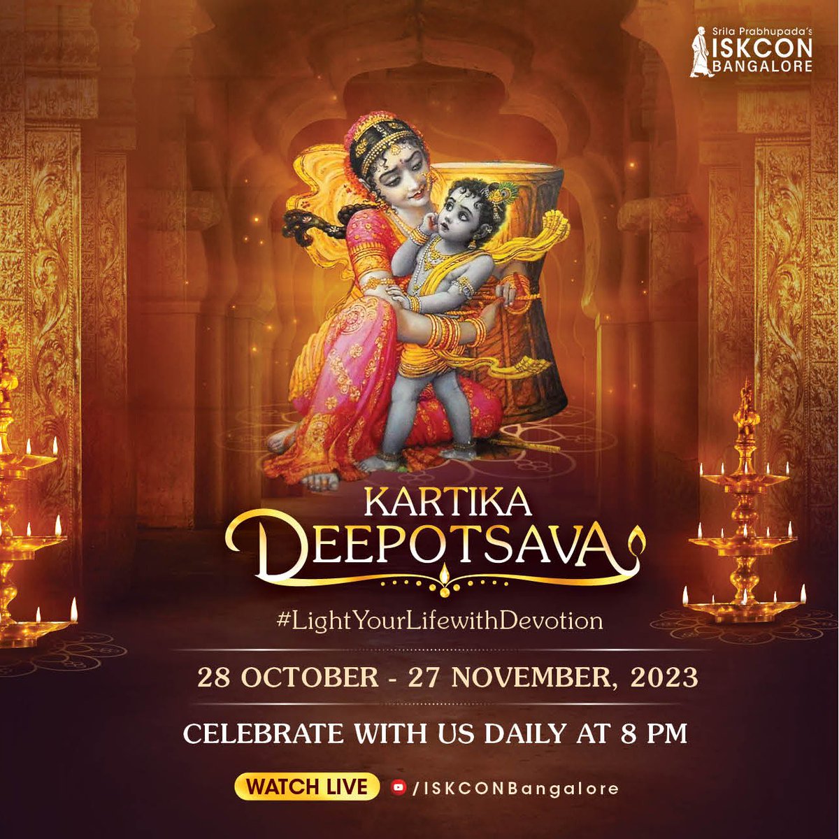 ISKCONBangalore's tweet photo. Today let's sing and learn the meaning of the concluding verse of Damodarashtakam which glorifies the Supreme Lord who performs super-excellent pastimes and his dear most beloved Srimati Radharani.
#lightyourlifewithdevotion #kartikadeepotsava #deepotsava #deepotsavam #deepotsav2023 #damodar #damodarkund #ISKCONBangalore #krishna #srikrishna #lordkrishna #radhakrishna #harekrishna #iskcon #iskcontemple #krishnaconsciousness #yoga #bhaktiyoga #meditation #chanting #spiritual #govardhan #Giriraj #vrindavan