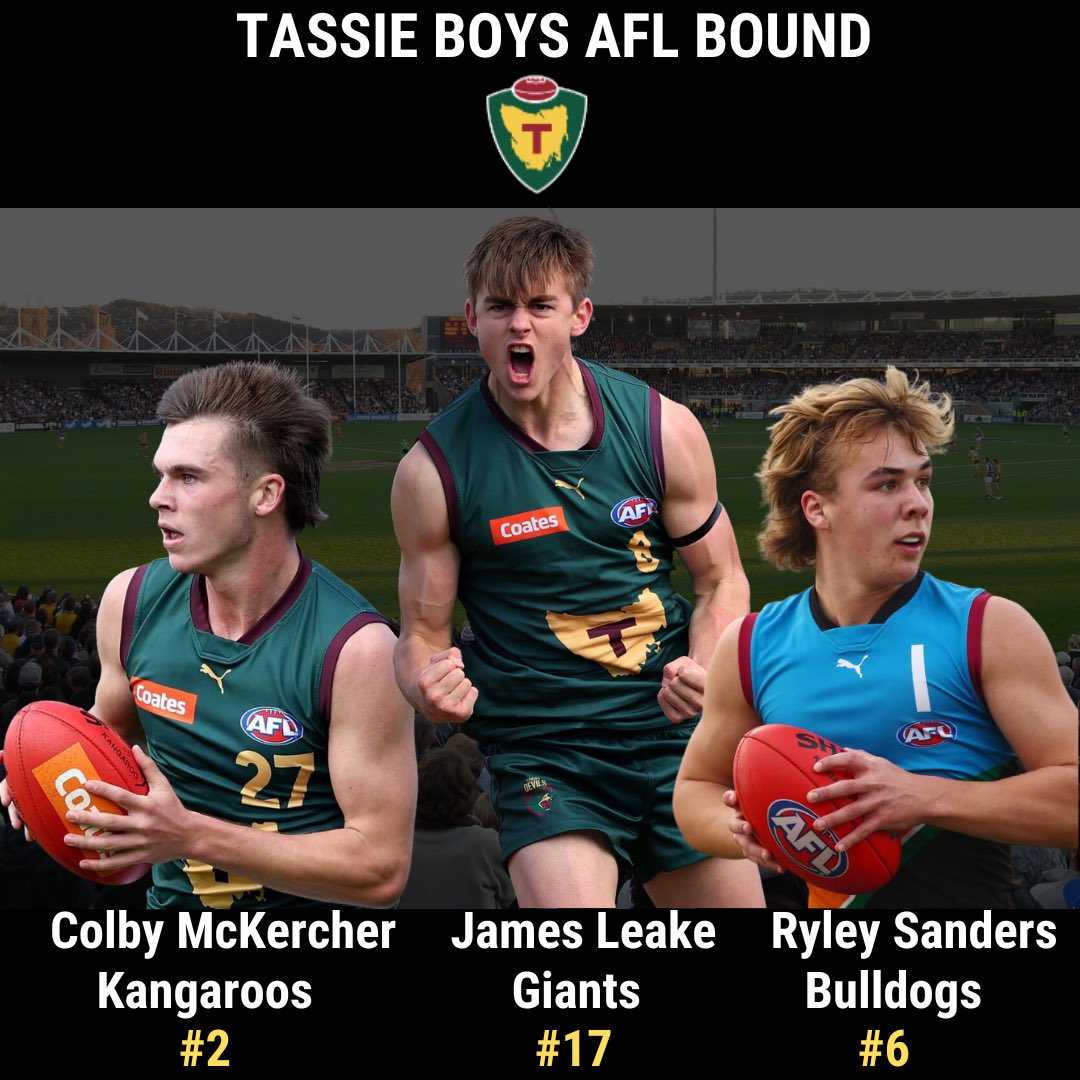 First time 3 Tasmanians have been selected within the top 17 picks at the AFL draft since 1996!

Congrats Colby, James and Ryley. We can’t wait to see you flourish. 👏👏👏