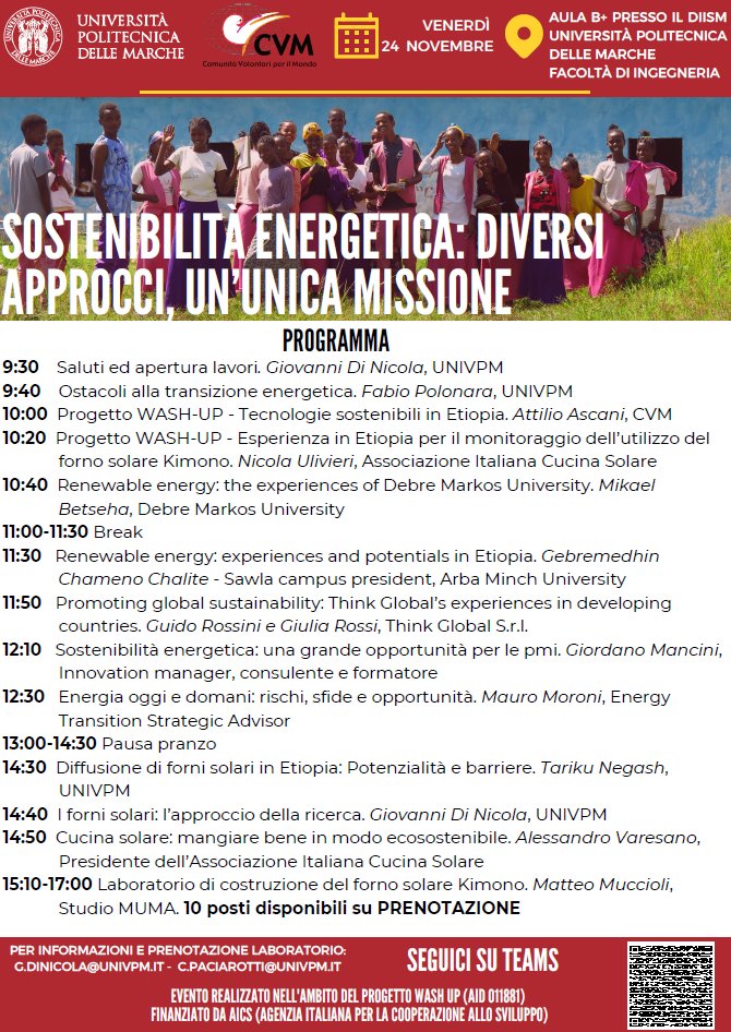 📢 Sostenibilità energetica 📢 In programma per venerdì 24 novembre un evento incentrato sulla #sostenibilità #energetica, #sfide e #opportunità. Molti sono gli speaker che prenderanno parte all'evento. 📍 Aula B+ presso il DIISM - UNIVPM