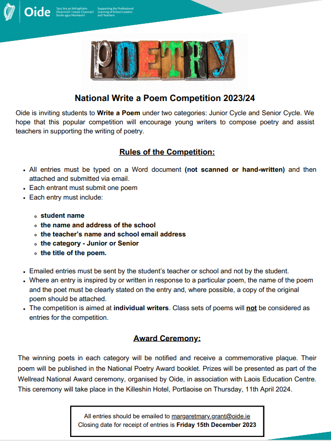 📣A little under a month remains for all budding poets to send in their entries for this year's National Write a Poem competition ✨ All information can be found in the poster below 👇